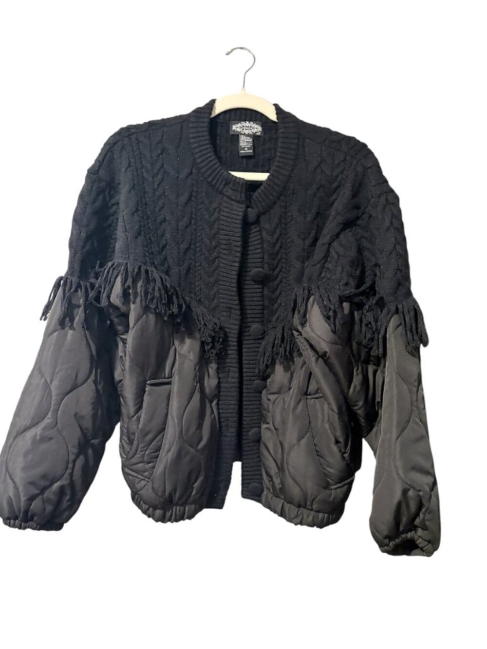 Oliver O Cable Knit Fringe Quilted Jacket - Picture 3 of 9